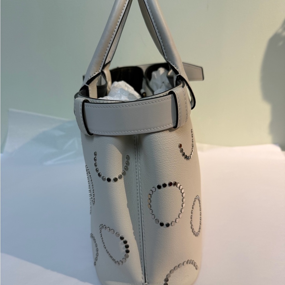 Prada White Studded Leather Tote - Picture 3 of 5